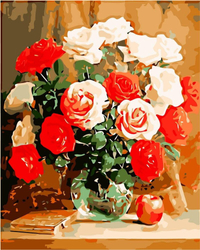 Czerwono Białe Róże Obraz Do Malowania Po Numerach