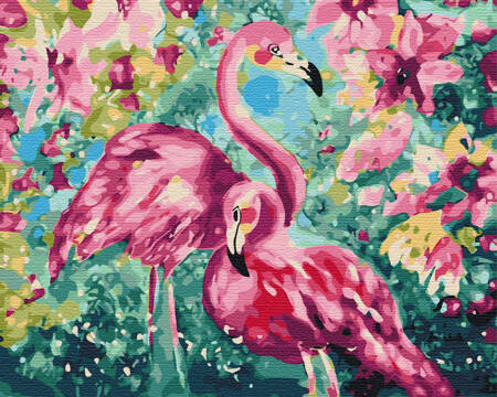 Flamingi w kwiatach Obraz Do Malowania Po Numerach
