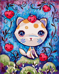 Kotek z truskawkami Obraz Do Malowania Po Numerach