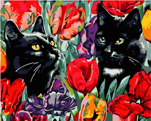 Koty w tulipanach Obraz Do Malowania Po Numerach