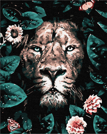 Lew w kwiatach Obraz Do Malowania Po Numerach