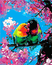 Papugi na gałęzi Obraz Do Malowania Po Numerach
