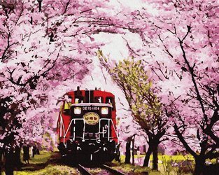 Pociąg na wiosnę Malowanie po Numerach