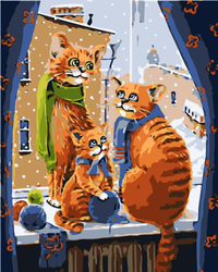 Rodzina kotów na oknie Obraz Do Malowania Po Numerach