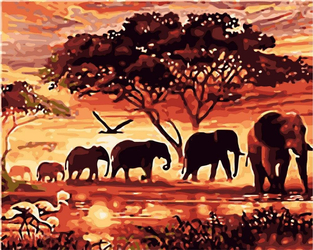 Stado słoni Obraz Do Malowania Po Numerach