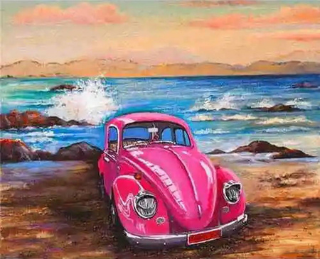 Samochód nad morzem Obraz Do Malowania Po Numerach