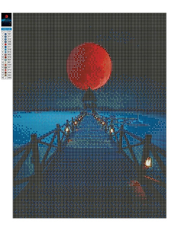 Mozaika Diamentowa 5D Bez Ramy Widok Na Morze I Czerwony Księżyc 30x40 Haft Diamentowy
