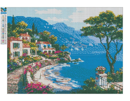 Mozaika Diamentowa 5D Bez Ramy Grecka Środziemnomorska Zatoka 30x40 Haft Diamentowy