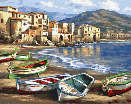 Łodzie na molo Malowanie po numerach