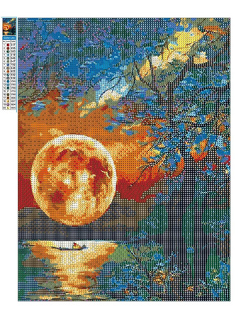 Mozaika Diamentowa 5D Bez Ramy Księżyc Nad Jeziorem 30x40 Haft Diamentowy