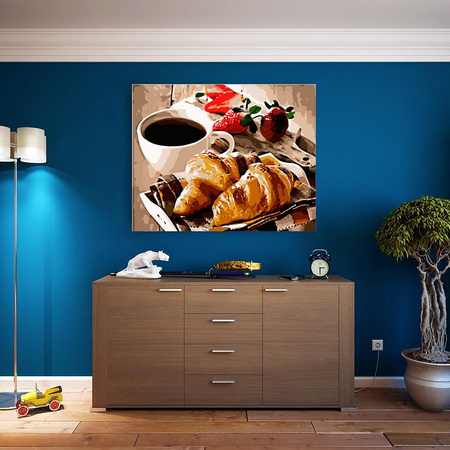 Kawa z rogalikiem Obraz Do Malowania Po Numerach