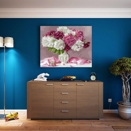 Biało-Różowe piwonie Malowanie Po Numerach