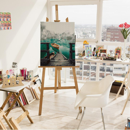 Łódź nad jeziorem Bryes Malowanie po Numerach