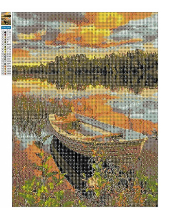 Mozaika Diamentowa 5D Bez Ramy Łódź o zachodzie słońca 30x40 Haft Diamentowy