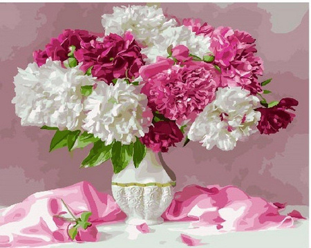 Biało-Różowe piwonie Malowanie Po Numerach