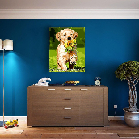 Szczeniak z kwiatkiem Obraz Do Malowania Po Numerach