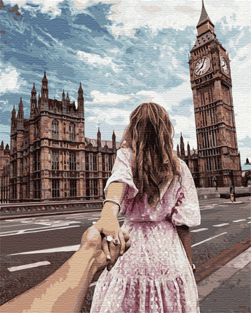 Dziewczyna prowadzi go za rękę - Big Ben Malowanie po numerach