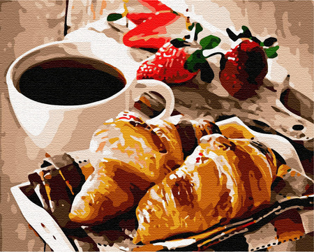 Kawa z rogalikiem Obraz Do Malowania Po Numerach
