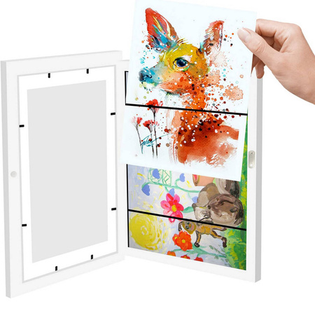 4x Ramka Artystyczna Na Obrazki I Zdjęcia Dla Dzieci Drewniana Otwierana Biała A4 34x25cm