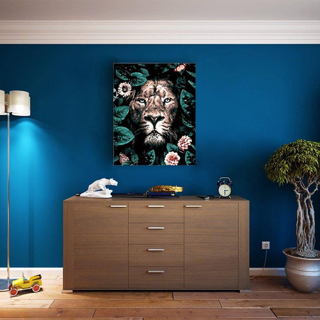 Lew w kwiatach Obraz Do Malowania Po Numerach