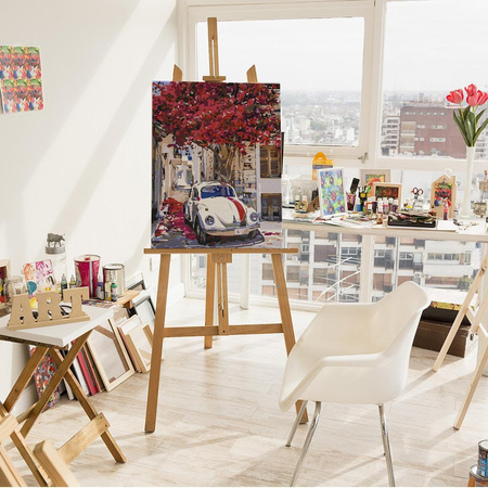 Samochody na kwitnącej ulicy Obraz Do Malowania Po Numerach