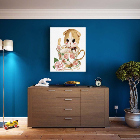 Kotek w filiżance 30x30cm Malowanie po numerach