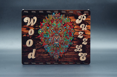 WOOD PUZLE Drewniane Puzzle Lew Z Elementami Zwierząt 127 el. Rozmiar 316x417 mm