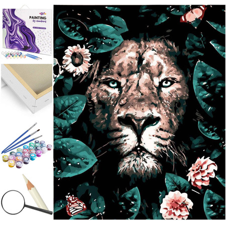 Lew w kwiatach Obraz Do Malowania Po Numerach