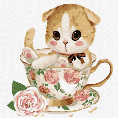 Kotek w filiżance 30x30cm Malowanie po numerach