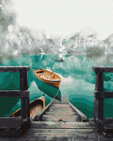 Łódź nad jeziorem Bryes Malowanie po Numerach