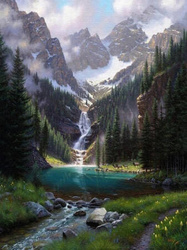 Mozaika Diamentowa 5D Bez Ramy Niebiański Wodospad W Górach 30x40 Haft Diamentowy