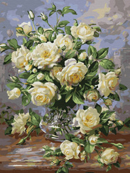 Mozaika Diamentowa 5D Bez Ramy Kwiaty Bukiet Białych Róż 30x40 Haft Diamentowy