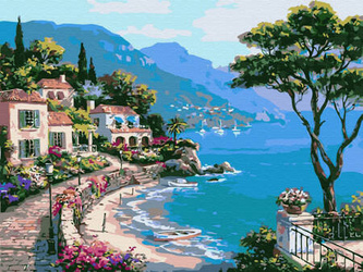 Mozaika Diamentowa 5D Bez Ramy Grecka Środziemnomorska Zatoka 30x40 Haft Diamentowy