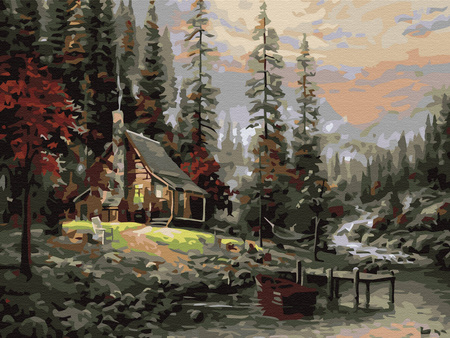 Mozaika Diamentowa 5D Bez Ramy Leśny Domek Nad Rzeką 30x40 Haft Diamentowy