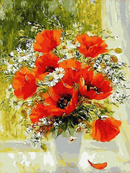 Mozaika Diamentowa 5D Bez Ramy Maki i stokrotki 30x40 Haft Diamentowy