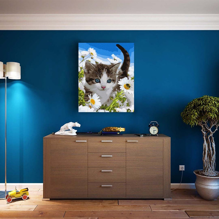 Kotek w polu rumianków Malowanie po numerach