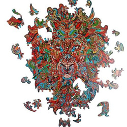 WOOD PUZLE Drewniane Puzzle Lew Z Elementami Zwierząt 127 el. Rozmiar 316x417 mm