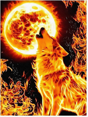 Mozaika Diamentowa 5D Bez Ramy Ognisty Wilk 30x40 Haft Diamentowy