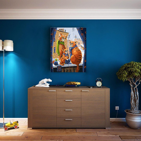 Rodzina kotów na oknie Obraz Do Malowania Po Numerach