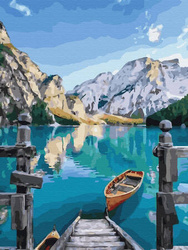 Mozaika Diamentowa 5D Bez Ramy Łódź nad jeziorem 30x40 Haft Diamentowy