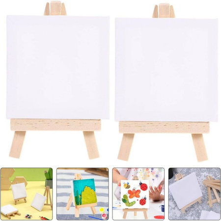 2x Mała Sztaluga + 2x Mini Płótno Malarskie 7x7 cm