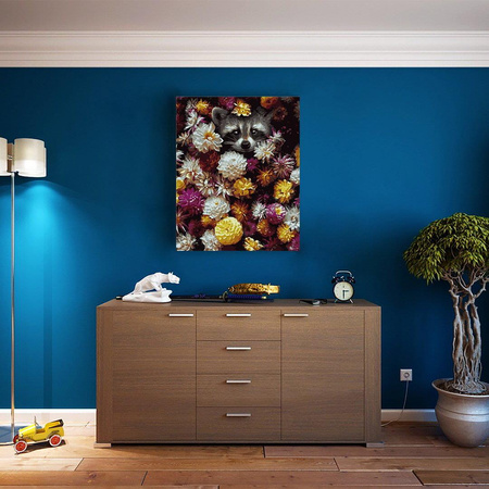 Szop pracz w kwiatach Obraz Do Malowania Po Numerach