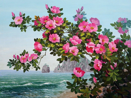 Kwiaty nad morzem 40x30cm Diamentowa Mozaika