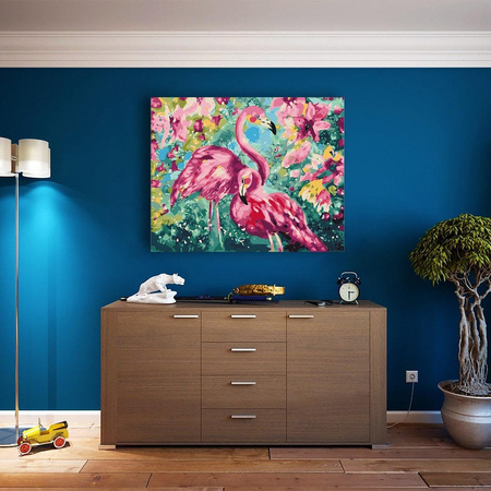 Flamingi w kwiatach Obraz Do Malowania Po Numerach