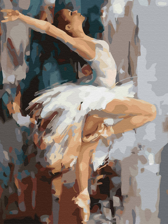 Mozaika Diamentowa 5D Bez Ramy Biały Łabędź Baletnica 30x40 Haft Diamentowy