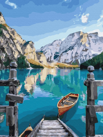 Mozaika Diamentowa 5D Bez Ramy Łódź nad jeziorem 30x40 Haft Diamentowy