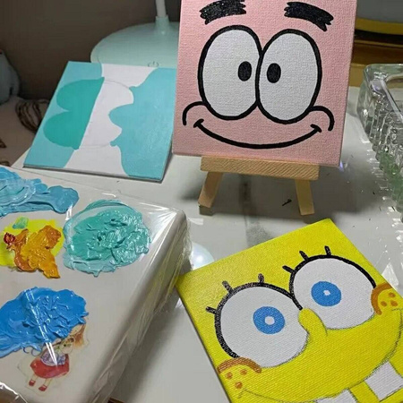 2x Mała Sztaluga + 2x Mini Płótno Malarskie 7x7 cm